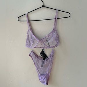 💜MINA LISA MESH CLIP DOT BALCONETTE BRA & PANTY SET IN LAVENDER M